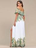Off Shoulder Split Printed Chiffon Evening Dresses - CALABRO®