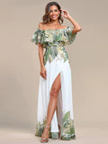 Off Shoulder Split Printed Chiffon Evening Dresses - CALABRO®