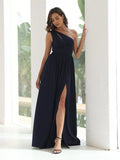 One Shoulder Hot Split High Strench Bridesmaid Dresses - CALABRO®