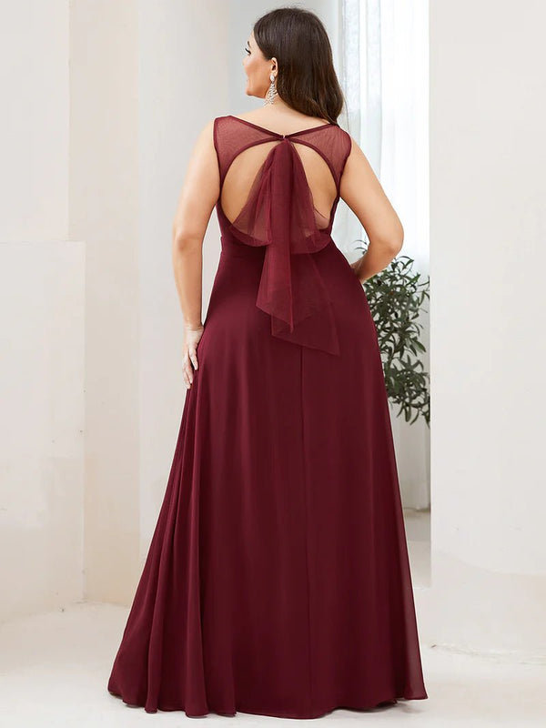 Plunging Neckline Fitted Sleeveless Plus Size Evening Dress