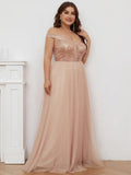 Plus Size High Waist Tulle & Sequin Sleeveless Evening Dress EE00277 - CALABRO®