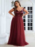 Plus Size High Waist Tulle & Sequin Sleeveless Evening Dress EE00277 - CALABRO®