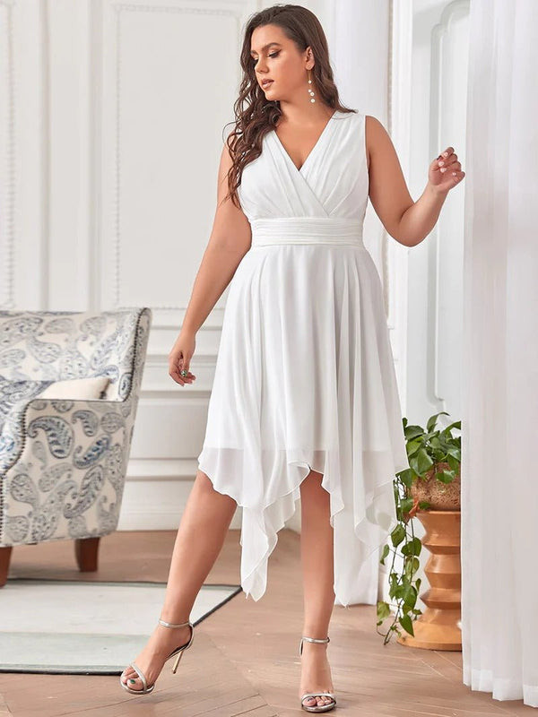 Plus Size Pretty Knee Length Chiffon Bridesmaid Dress with Irregular Hem - CALABRO®