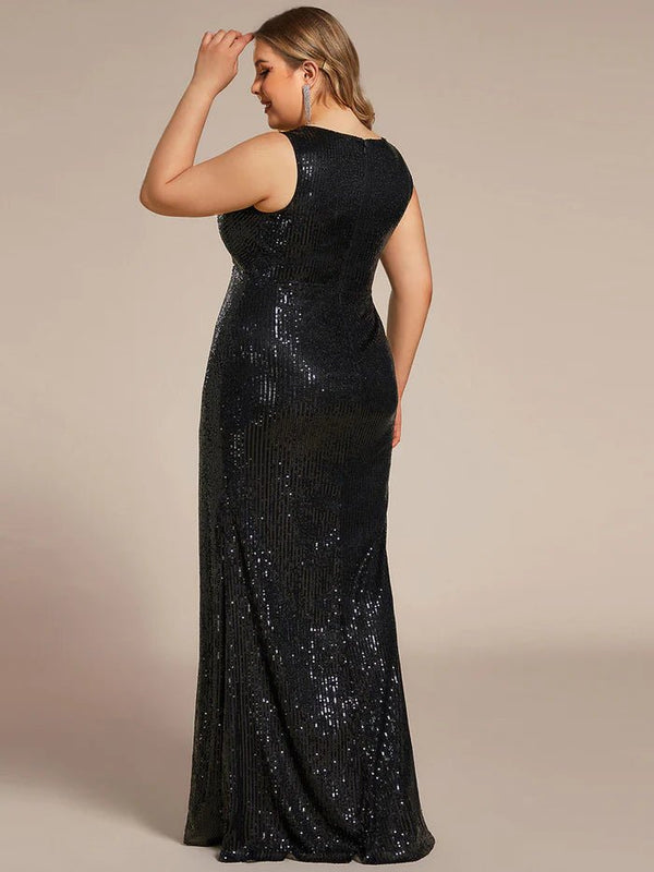 Plus Sleeveless Sparkly Sequin Hot High Split Evening Dresses - CALABRO®