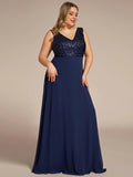 Plus-Sleeveless VNeck Sequin & Chiffon Evening Dresses - CALABRO®