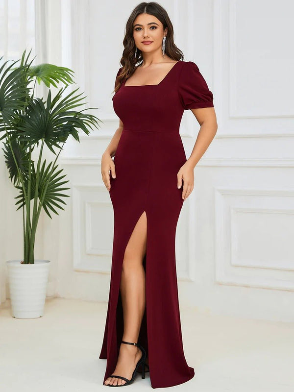 Plus Square Neck Short Puff Sleeves Fishtail Evening Dresses - CALABRO®