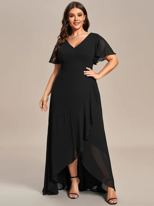 Plus size high sales low dress with sleeves