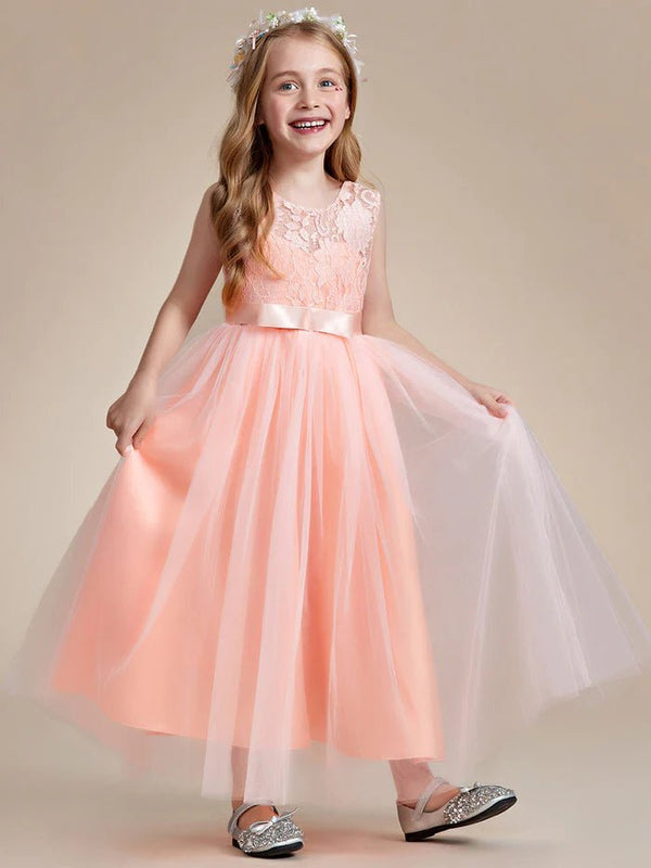 Princess Bow Sleeveless Lace Tulle Flower Girl Dresses - CALABRO®