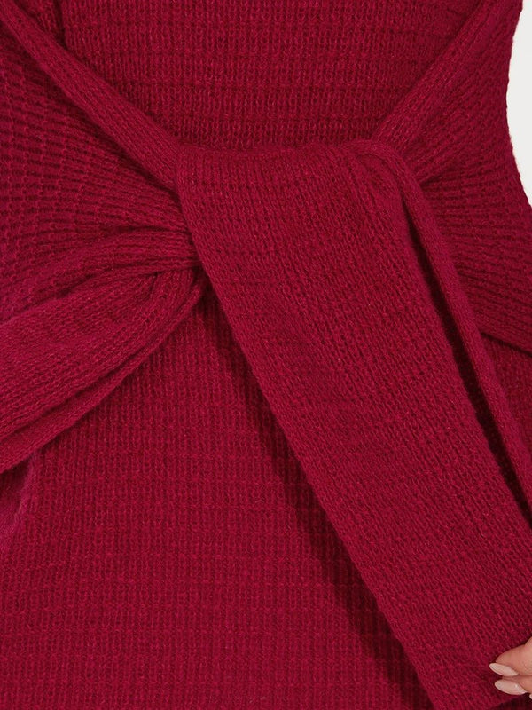 Round Neck Bodycon Mini Sweater Dress With Belt - CALABRO®