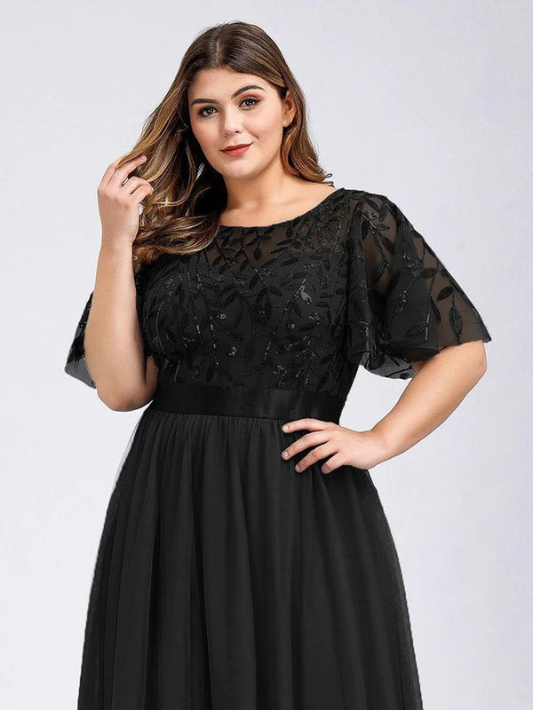Sequin Print Plus Size Evening Dresses with Cap Sleeve - CALABRO®