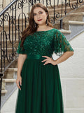 Sequin Print Plus Size Evening Dresses with Cap Sleeve - CALABRO®
