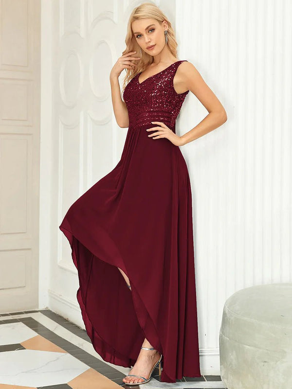 Sequin Top High-Low Evening Dress - CALABRO®