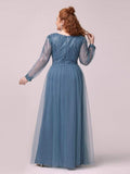 Sequin Top Long Sleeve Plunging Neckline Evening Dress - CALABRO®