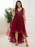 Sequin Top V-Neck High-Low Evening Dress - CALABRO®