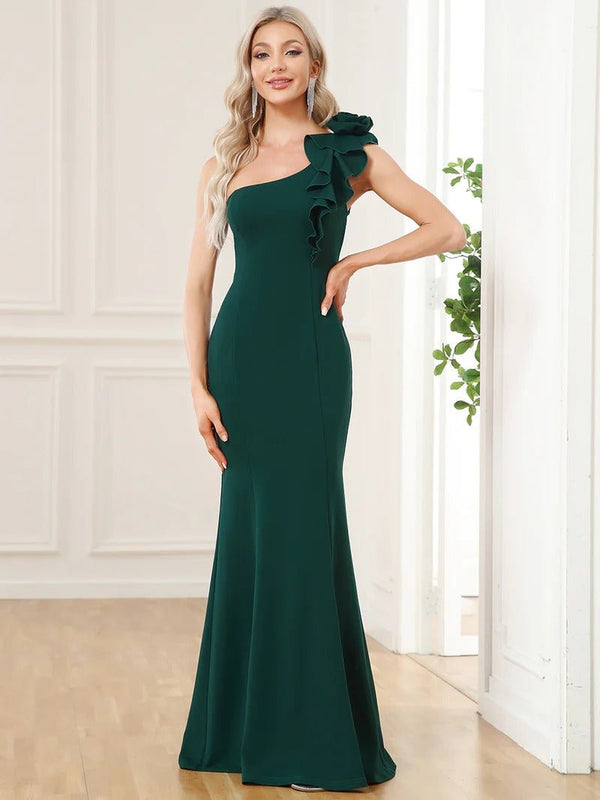 Sexy One Shoulder A Line Floor Length Evening Dresses - CALABRO®