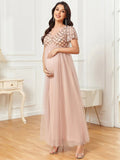 Short Ruffles Sleeves Deep V Neck A Line Maternity Dresses - CALABRO®