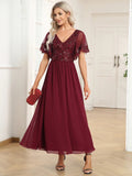 Short Ruffles Sleeves V Neck Mother of the Bride Dresses - CALABRO®
