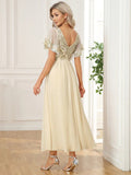 Short Ruffles Sleeves V Neck Mother of the Bride Dresses - CALABRO®