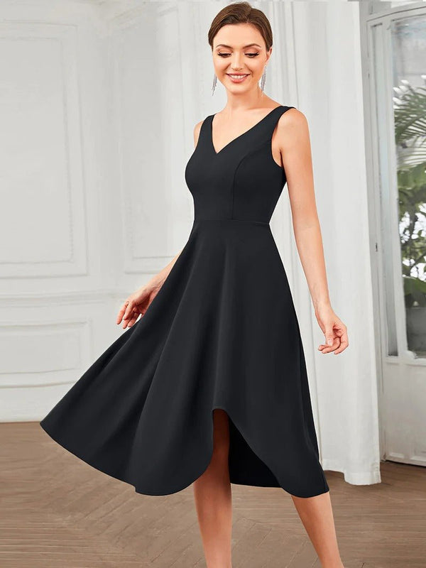 Sleeveless Asymmetrical Hem Evening Dresses with V Neck - CALABRO®