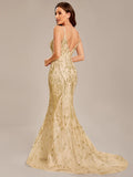 Sleeveless V-Neck Fishtail Popular fabrics Off Shoulder Custom Shiny Evening Dresses - CALABRO®