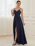 Spaghetti Straps Evening Dresses With Pleated Decoration - CALABRO®