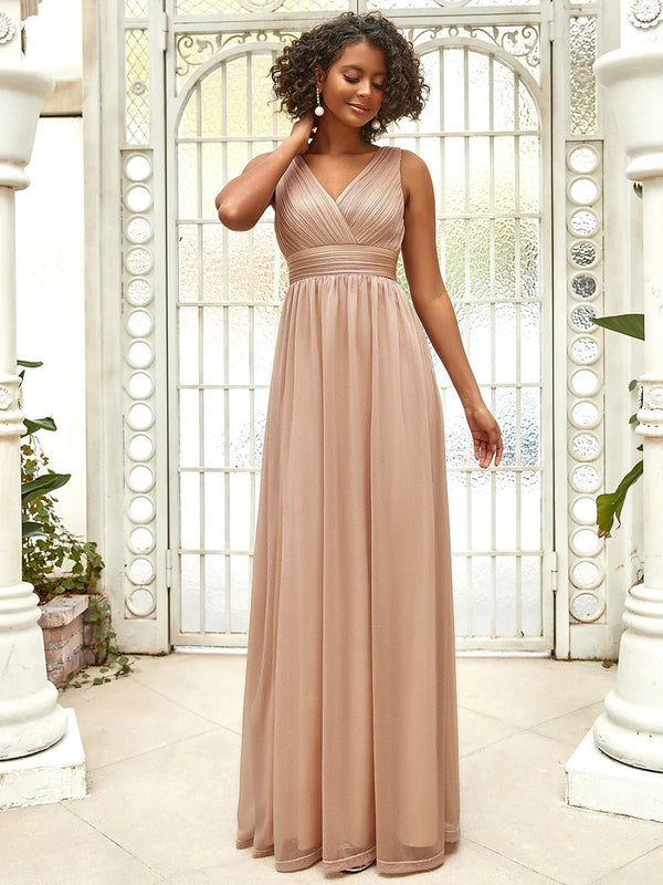 Sparkly V-Neck Ruched Evening Dress - CALABRO®